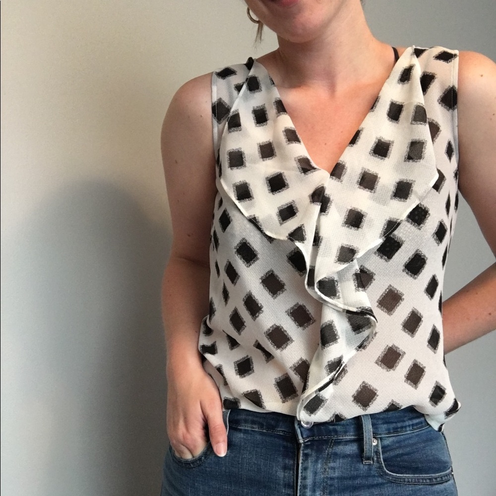 JustFab Sheer Checkered Blouse